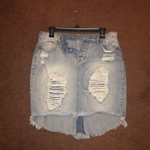 distressed denim skirt